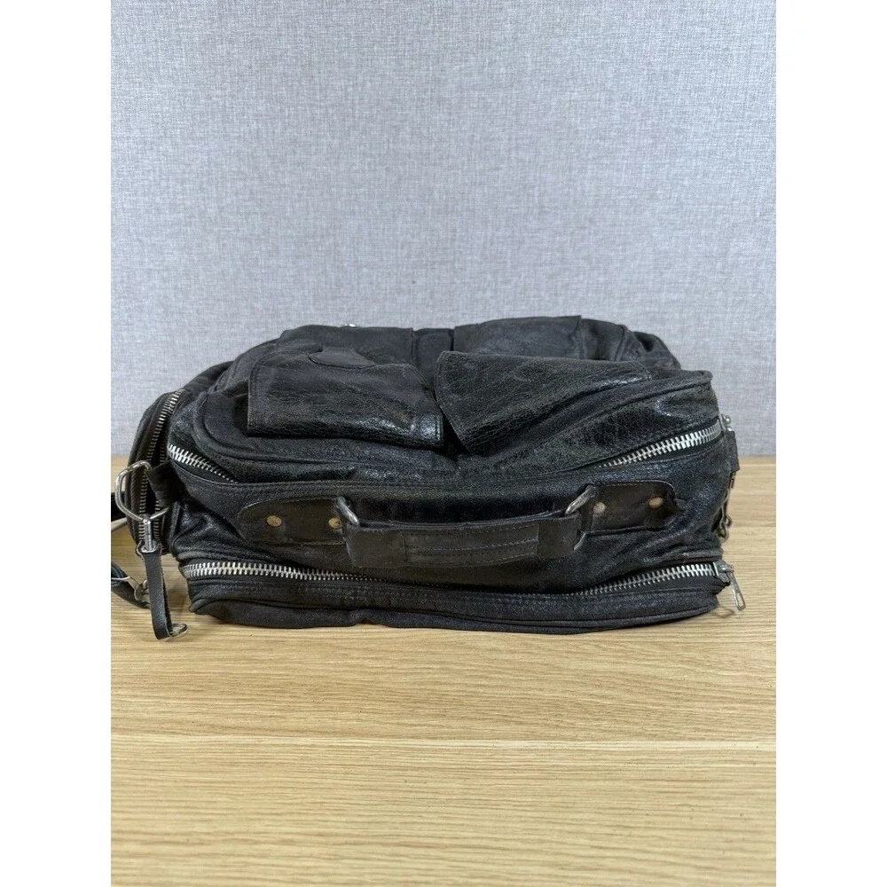 Vintage Unbranded Black Multi-Pocket Utility Crossbody Bag - Heavily Distressed